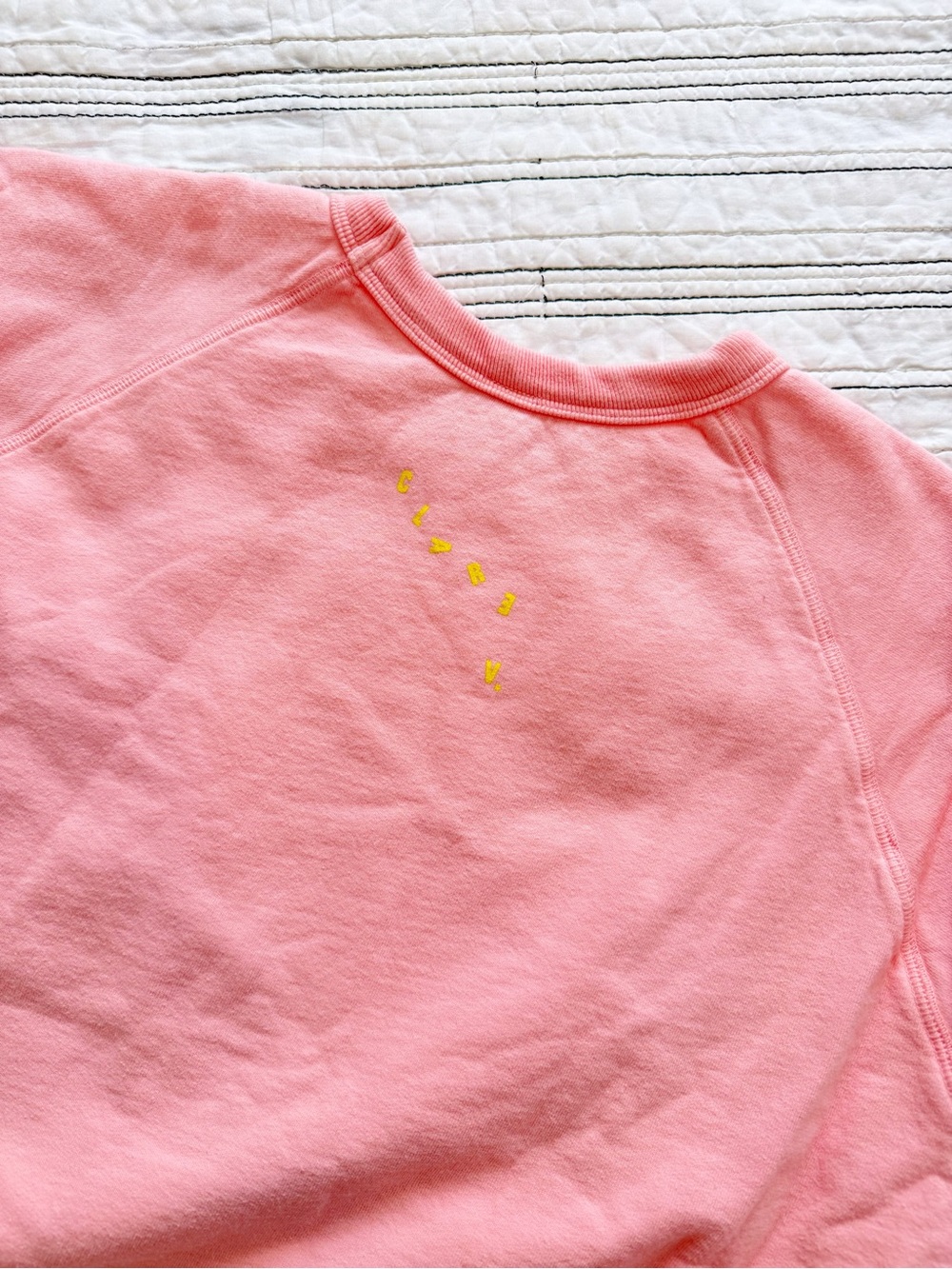Clare V. OUI Sweatshirt in Rose Pink White Yellow 100% Cotton size Small - Picture 9 of 10